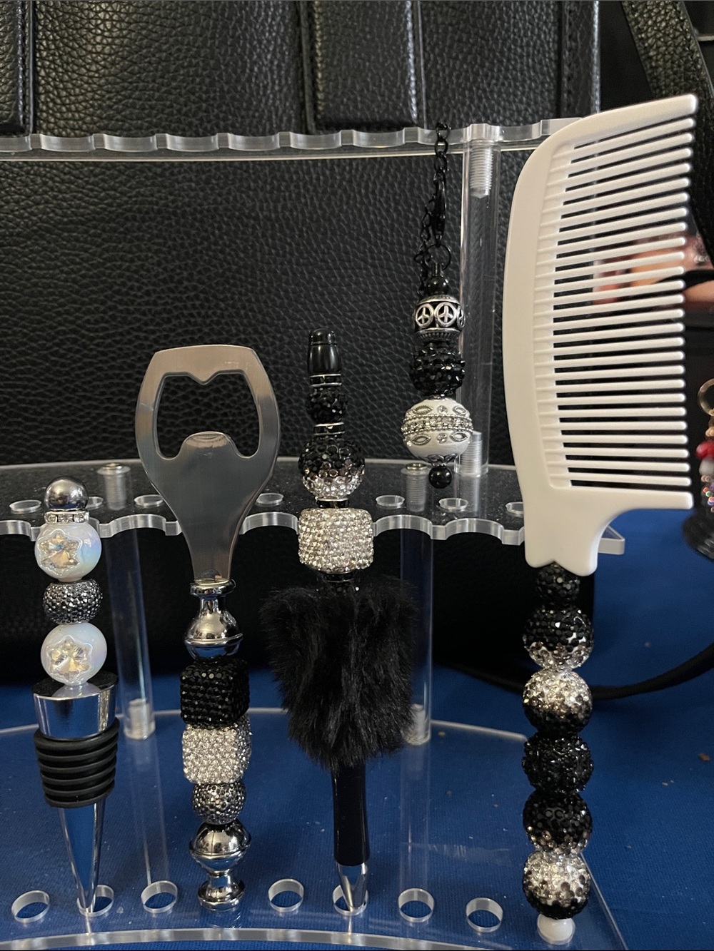 Hand Crafted Black & White Beaded Accessories and Tools. Lil bit of Bling Bling